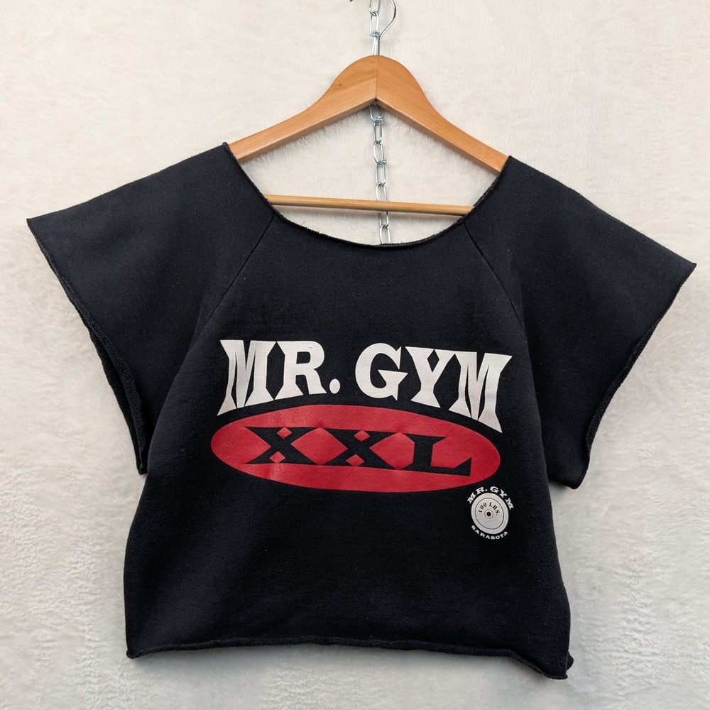 VTG Signature Sportswear Sweatshirt Mens M Black Mr Gym Bodybuilding Cut Off 90s